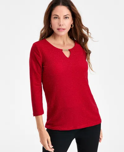 Jm Collection Women's Shine Striped Keyhole Top, Macy's Exclusive In Red