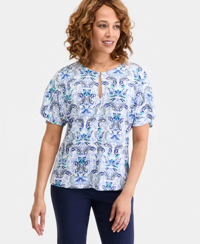 Jm Collection Women's Short Dolman Sleeve Printed Keyhole Knit Top, Macy's Exclusive In Multi