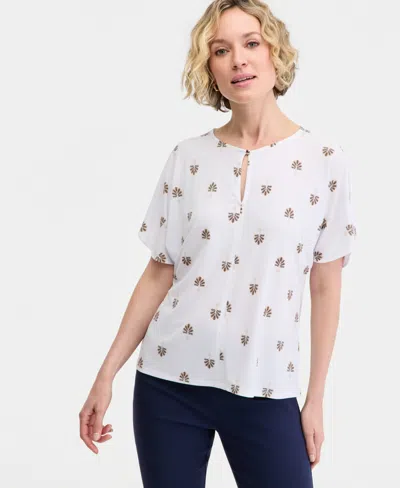 Jm Collection Women's Short Dolman Sleeve Printed Keyhole Knit Top, Macy's Exclusive In White