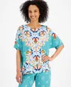 Jm Collection Womens Short Sleeve Printed Dolman Sleeve Top Culotte Pants Created For Macys In Amalfi Blue