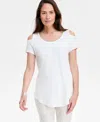 Jm Collection Women's Short Sleeve Scoop-neck Cold-shoulder Top, Created For Macy's In White
