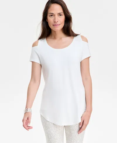 Jm Collection Women's Short Sleeve Scoop-neck Cold-shoulder Top, Created For Macy's In Neo Natural