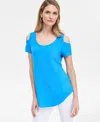 Jm Collection Women's Short Sleeve Scoop-neck Cold-shoulder Top, Created For Macy's In Blue