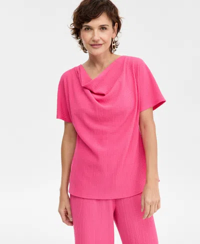 Jm Collection Women's Short-sleeve Textured Cowlneck Top, Macy's Exclusive In Pink