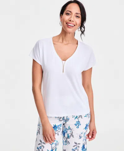 Jm Collection Women's Short-sleeve Lurex-knit Top, Macy's Exclusive In White