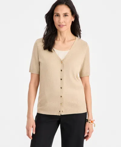 Jm Collection Women's Short-sleeve V-neck Cardigan, Macy's Exclusive In Neutral