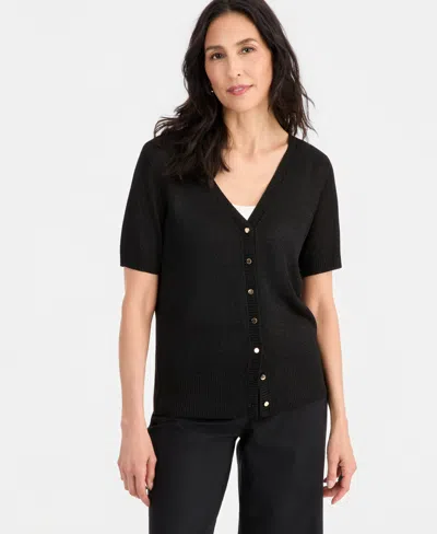 Jm Collection Women's Short-sleeve V-neck Cardigan, Macy's Exclusive In Black