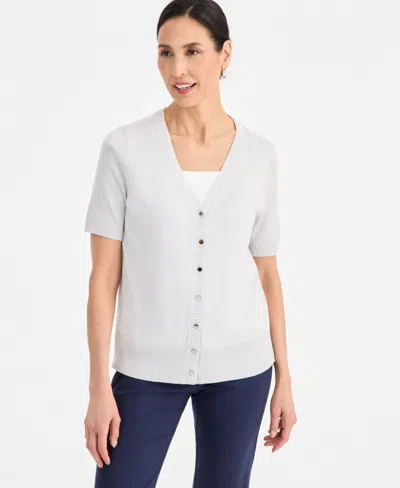 Jm Collection Women's Short-sleeve V-neck Cardigan, Macy's Exclusive In White