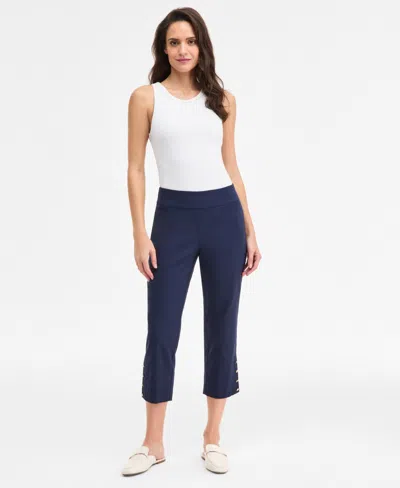 Jm Collection Women's Side-button Pull-on Capri Pants, Macy's Exclusive In Blue