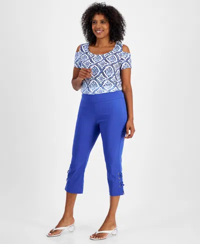 Jm Collection Women's Side Lace-up Capri Pants, Created For Macy's In Demure Blue