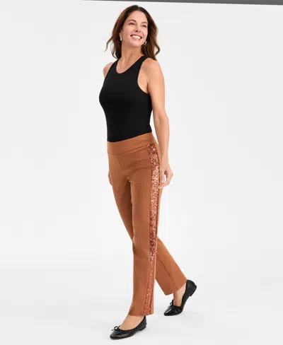 Jm Collection Women's Side-sequin Cambridge Pants, Macy's Exclusive In Brown