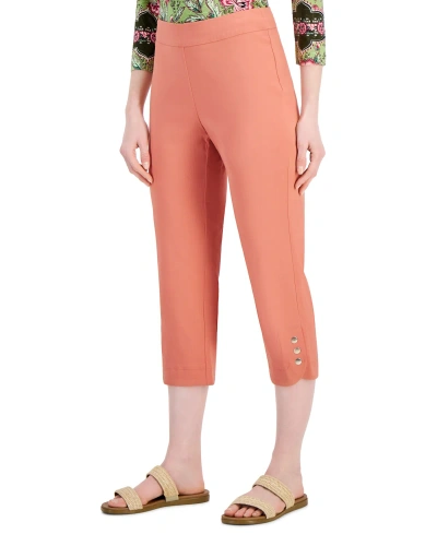 Jm Collection Women's Snap-hem Pull-on Capri Pants, Created For Macy's In Burnt Brick