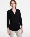 Jm Collection Womens Solid 3 4 Sleeve V Neck Knit Top P P 4x Created For Macys In Black