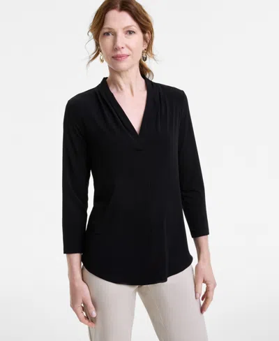 Jm Collection Women's Solid 3/4 Sleeve V-neck Knit Top, Created For Macy's