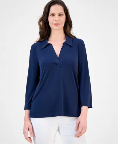 Jm Collection Women's Solid Collared 3/4-sleeve Top, Exclusively At Macy's