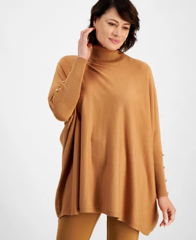 Jm Collection Women's Poncho Turtleneck Sweater, Regular & Petite, Created For Macy's In Canyon Trail