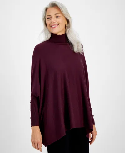 Jm Collection Women's Poncho Turtleneck Sweater, Regular & Petite, Created For Macy's In Wine
