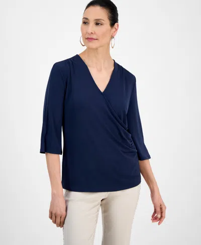 Jm Collection Women's Solid Faux-wrap Top, Exclusively At Macy's