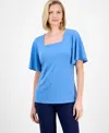 Jm Collection Women's Solid Flutter-sleeve Square Neck Crepe Top, Exclusively At Macy's