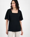Jm Collection Women's Solid Flutter-sleeve Square Neck Crepe Top, Exclusively At Macy's