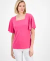 Jm Collection Women's Solid Flutter-sleeve Square Neck Crepe Top, Exclusively At Macy's