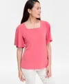 Jm Collection Women's Solid Flutter-sleeve Square Neck Crepe Top, Exclusively At Macy's
