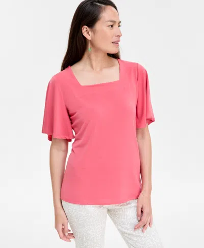 Jm Collection Women's Solid Flutter-sleeve Square Neck Crepe Top, Exclusively At Macy's