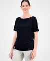 Jm Collection Women's Solid Pleat Neck Short-sleeve Top, Exclusively At Macy's In Black