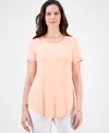 Jm Collection Women's Solid Scoop-neck Short Sleeve Top, Created For Macy's In Orange