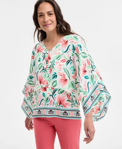 Jm Collection Women's V-neck Tiered Poncho Top, Exclusively At Macy's In Floral Combo