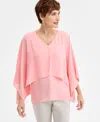 Jm Collection Women's V-neck Tiered Poncho Top, Exclusively At Macy's In Pink Cryst