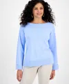 Jm Collection Women's Split-hem Boat-neck Sweater, Macy's Exclusive In Blue