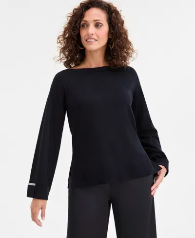 Jm Collection Women's Split-hem Boat-neck Sweater, Macy's Exclusive In Black