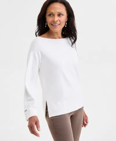 Jm Collection Women's Split-hem Boat-neck Sweater, Macy's Exclusive In Neutral