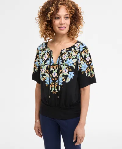 Jm Collection Women's Split-neck Banded Bottom Top, Exclusively At Macy's In Multi