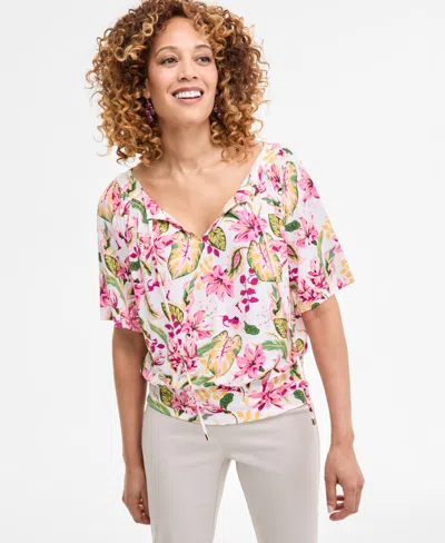 Jm Collection Women's Split-neck Banded Bottom Top, Exclusively At Macy's In Pink