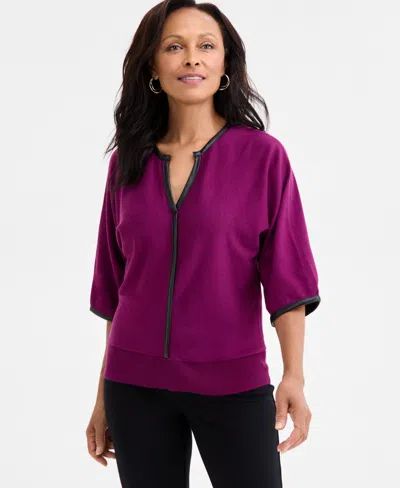 Jm Collection Women's Split-neck Dolman-sleeve Sweater, Macy's Exclusive In Purple