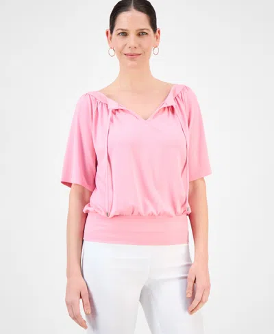 Jm Collection Women's Split-neck Elbow-sleeve Top, Exclusively At Macy's In Pink