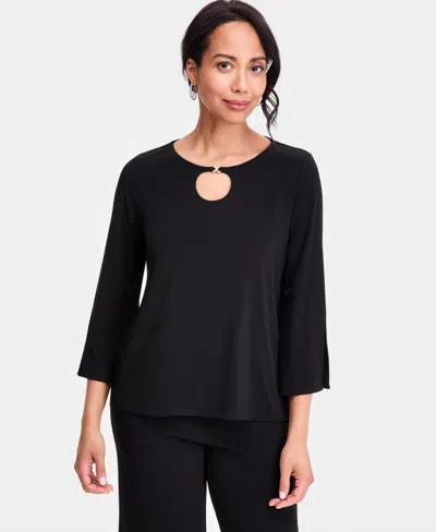 Jm Collection Women's Split-sleeve Keyhole-neck Top, Macy's Exclusive In Black