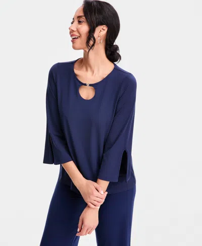 Jm Collection Women's Split-sleeve Keyhole-neck Top, Macy's Exclusive In Blue