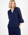 Jm Collection Women's Spread-collar Crinkle Sequin Top, Exclusively At Macy's In Blue
