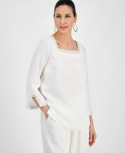 Jm Collection Women's Square-neck 3/4-slit-sleeve Blouse, Exclusively At Macy's