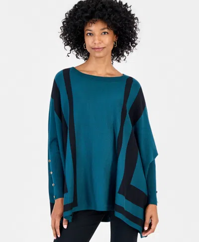 Jm Collection Women's Stripe Boat-neck 3/4-sleeve Poncho, Macy's Exclusive In Blue