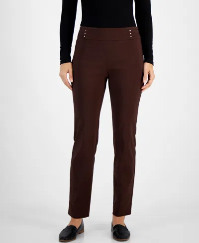 Jm Collection Women's Studded-rivet Pants, Regular & Short Lengths, Created For Macy's In Firewood