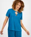 Jm Collection Women's Textured Knit Cutout Top, Exclusively At Macy's In Blue