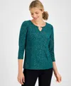 Jm Collection Women's Textured Sequined Top, Created For Macy's In Pure Emerald Combo