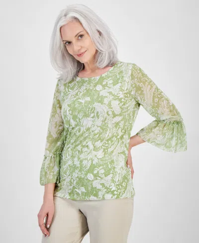 Jm Collection Women's Trop Toile Bell-sleeve Top, Created For Macy's In Luau Green Combo