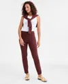 Jm Collection Women's Lace Side Panel Pull-on Pants In Burgundy