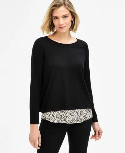 Jm Collection Women's Two-fer Split-back Sweater, Macy's Exclusive In Black