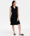 Jm Collection Women's V-neck A-line Dress, Exclusively At Macy's In Deep Black